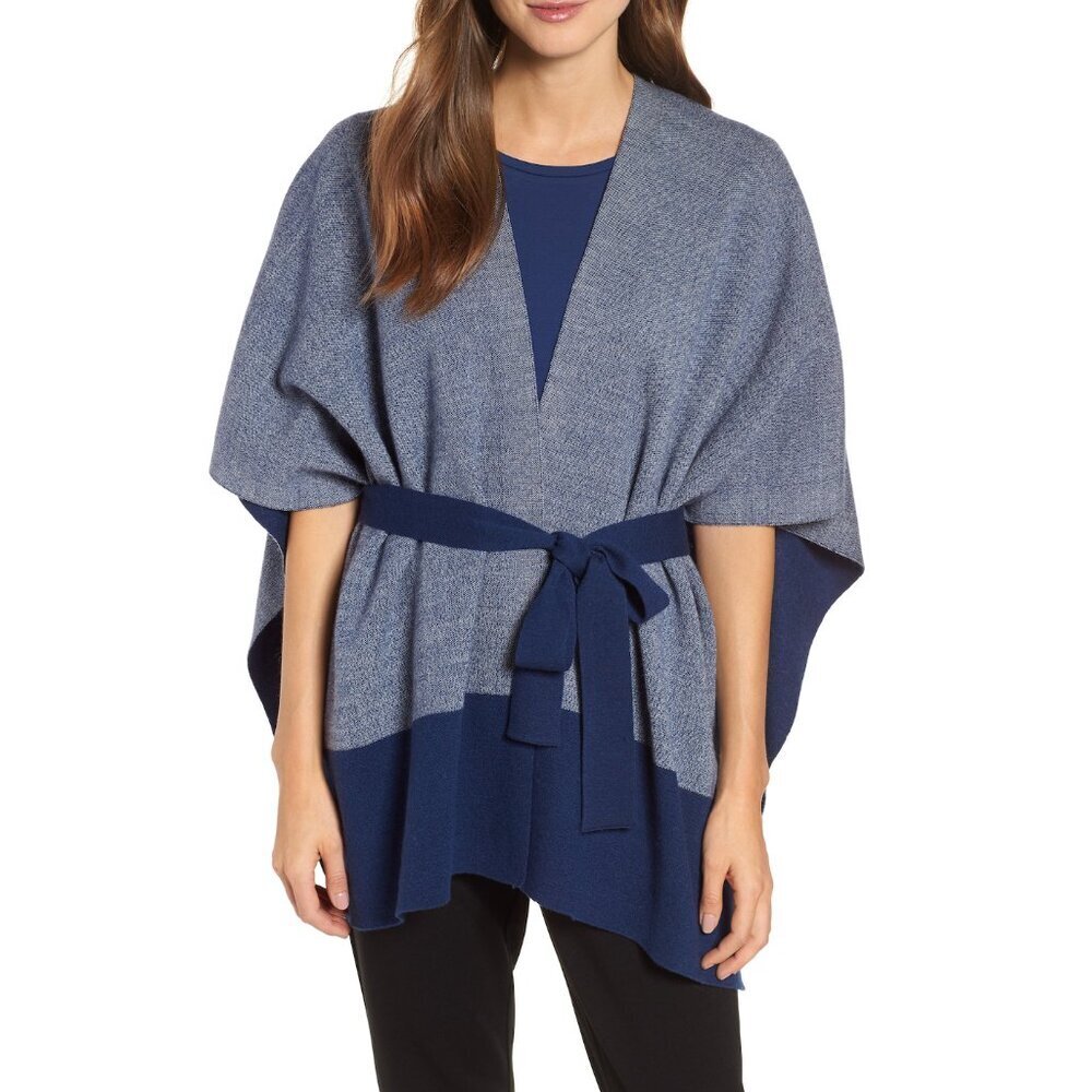 New w/Tags Eileen Fisher "Double-Face Merino Poncho(Cape)", size L/XL, Blue